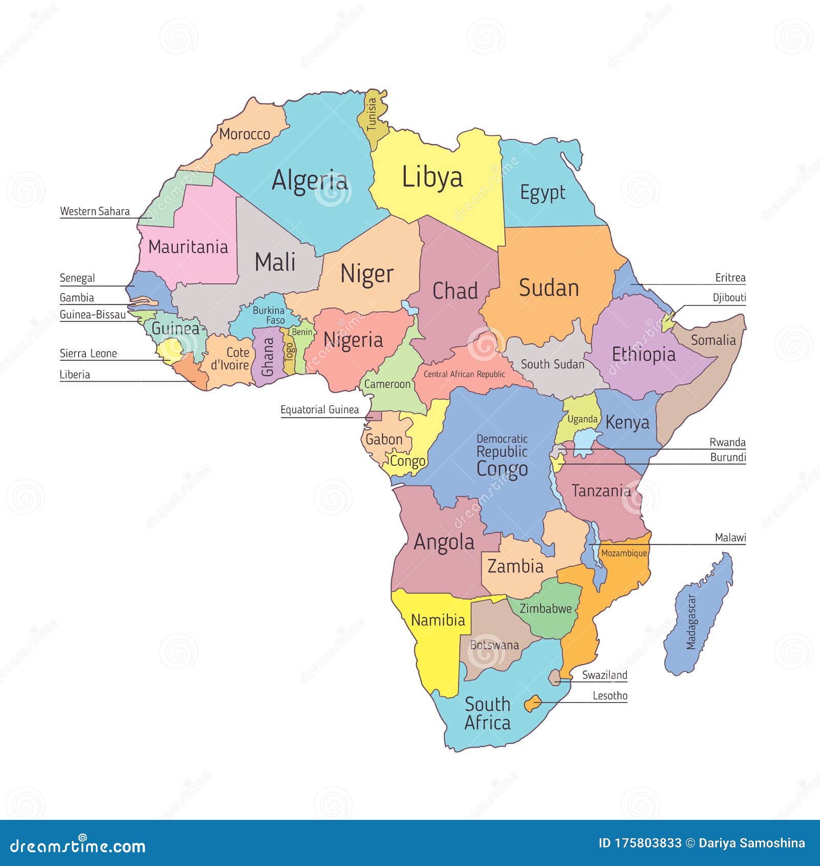 Vector Illustration Map Of Africa With Country Names Stock Vector Illustration Of Borders Border 175803833