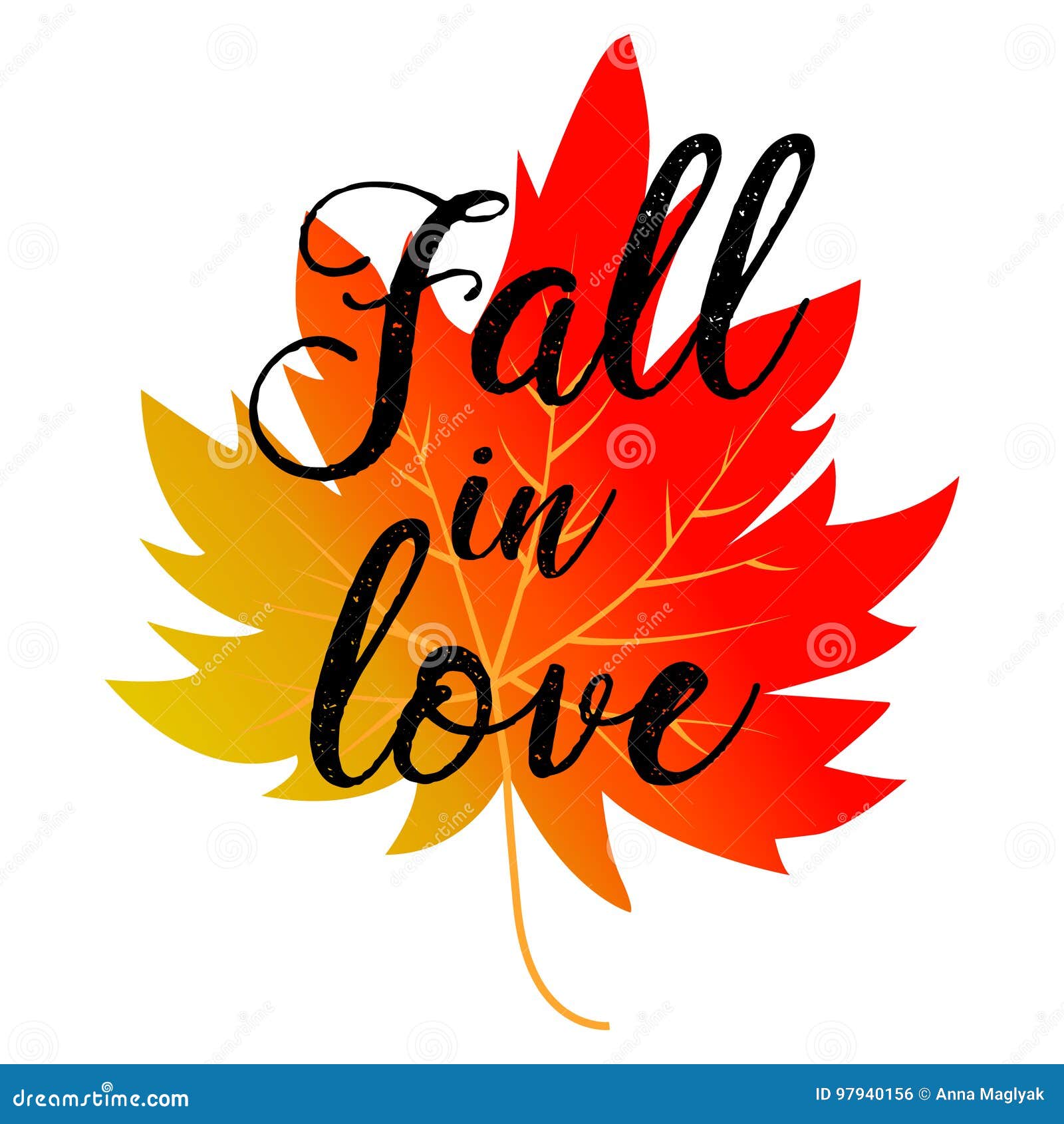 Vector Illustration with a Maple Leaf and a Phrase Fall in Love Stock
