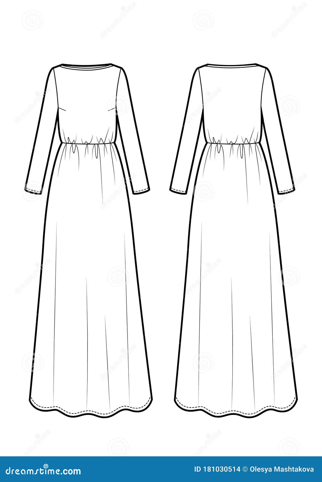 Vector Illustration of Maxi Dress. Front and Back Stock Illustration ...