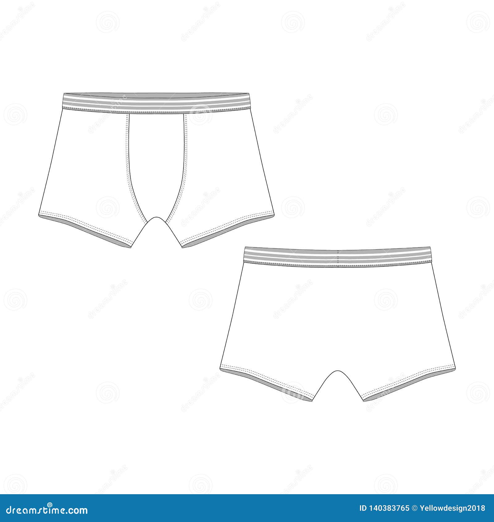 Man Underwear. Technical Sketch Boxer Shorts Isolated Stock