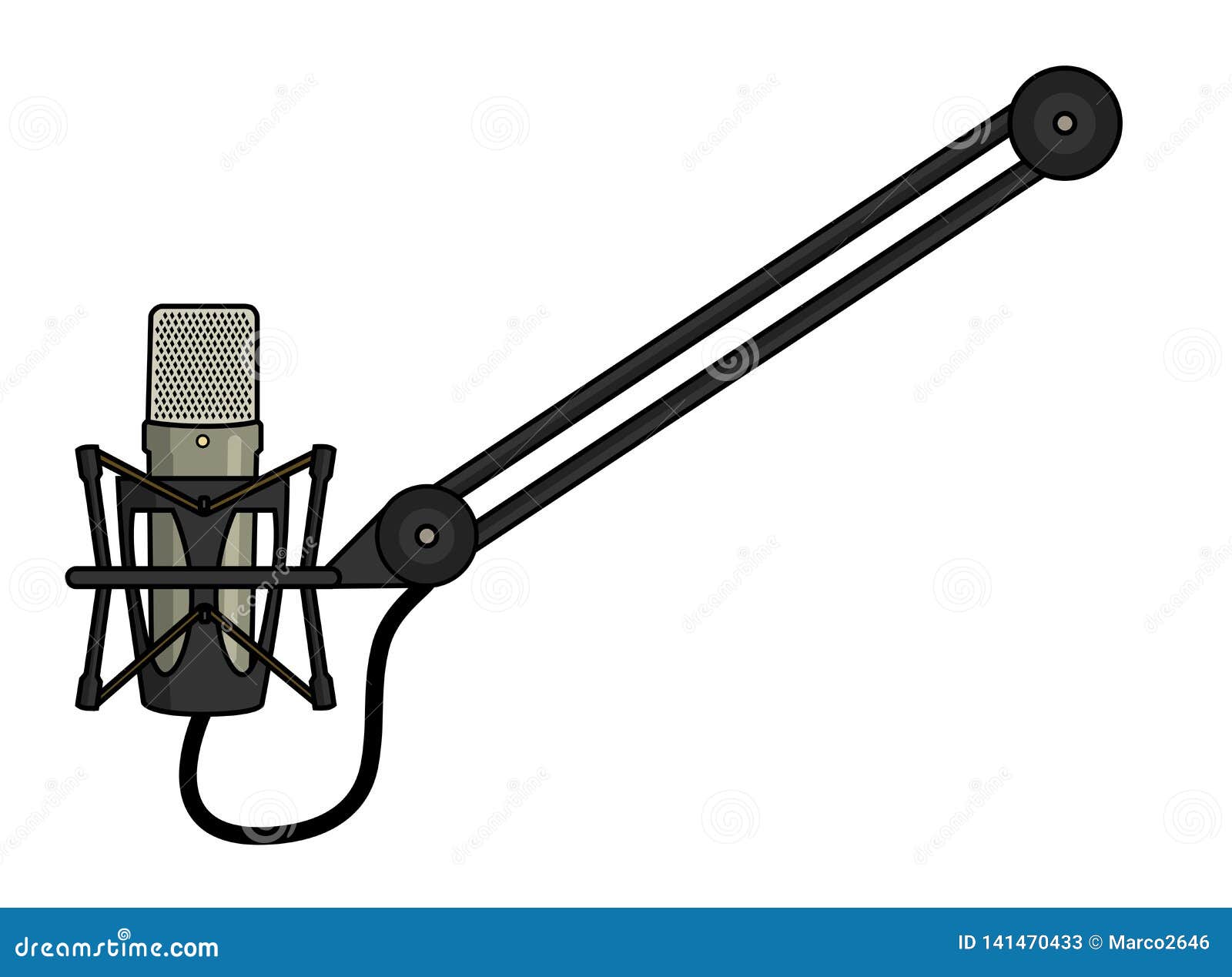 Vector Illustration of a Microphone Mounted on a Boom Arm. Stock Vector
