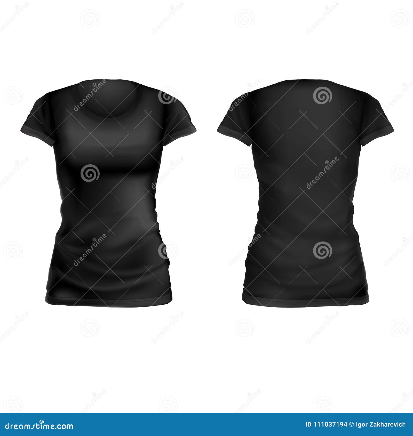 Vector Mock-up Black Women`s T-shirt Front And Back Stock ...