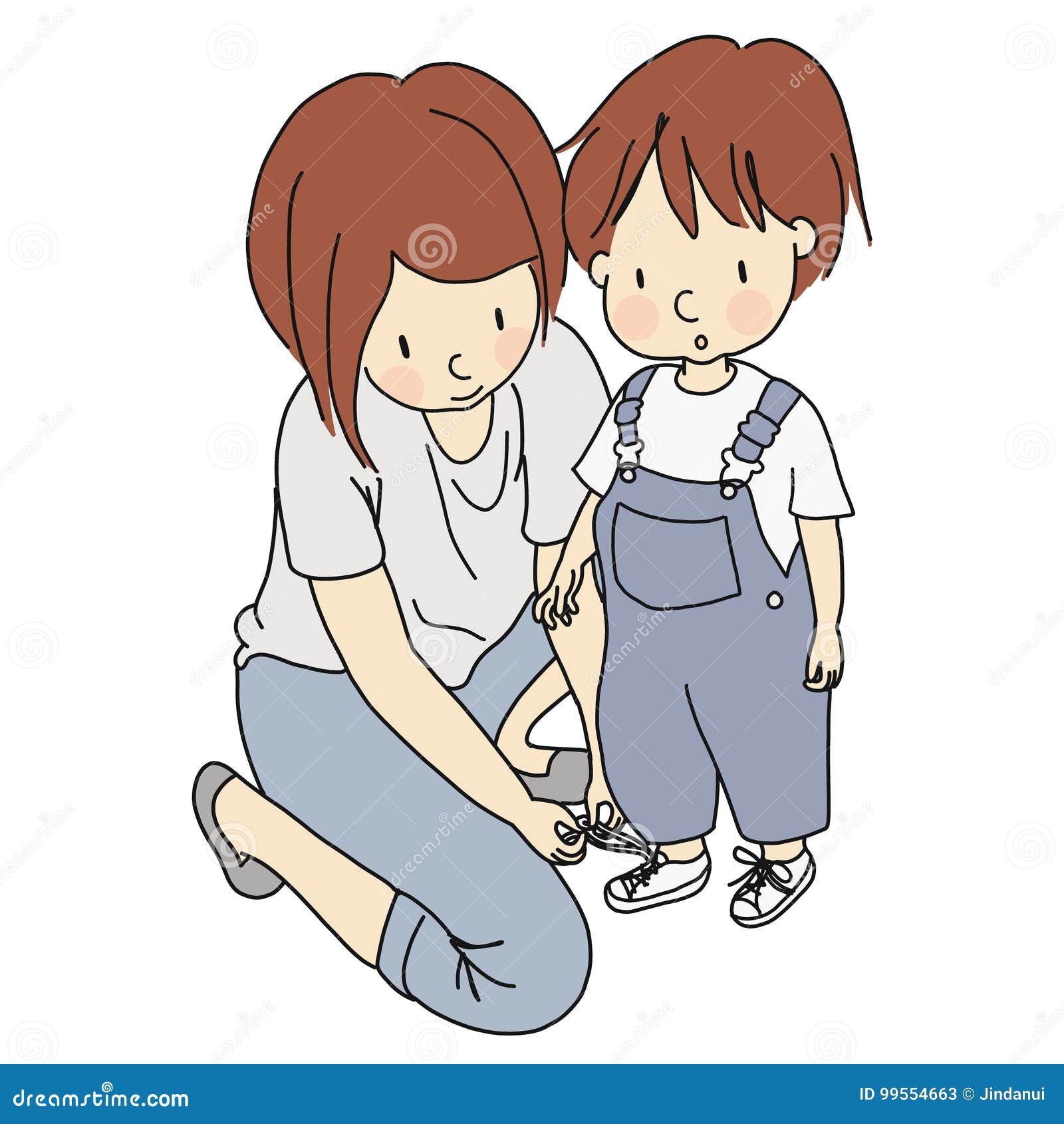   of mother helping cute little child tie shoelaces