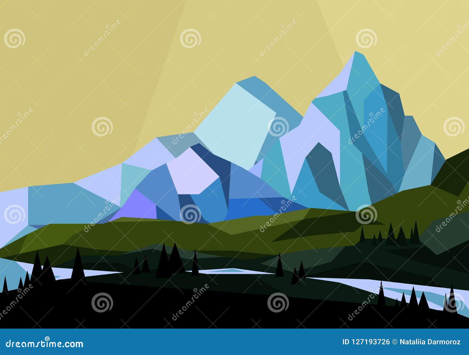 Vector Illustration of Mountains Landscape in Geometric Style, Low Poly