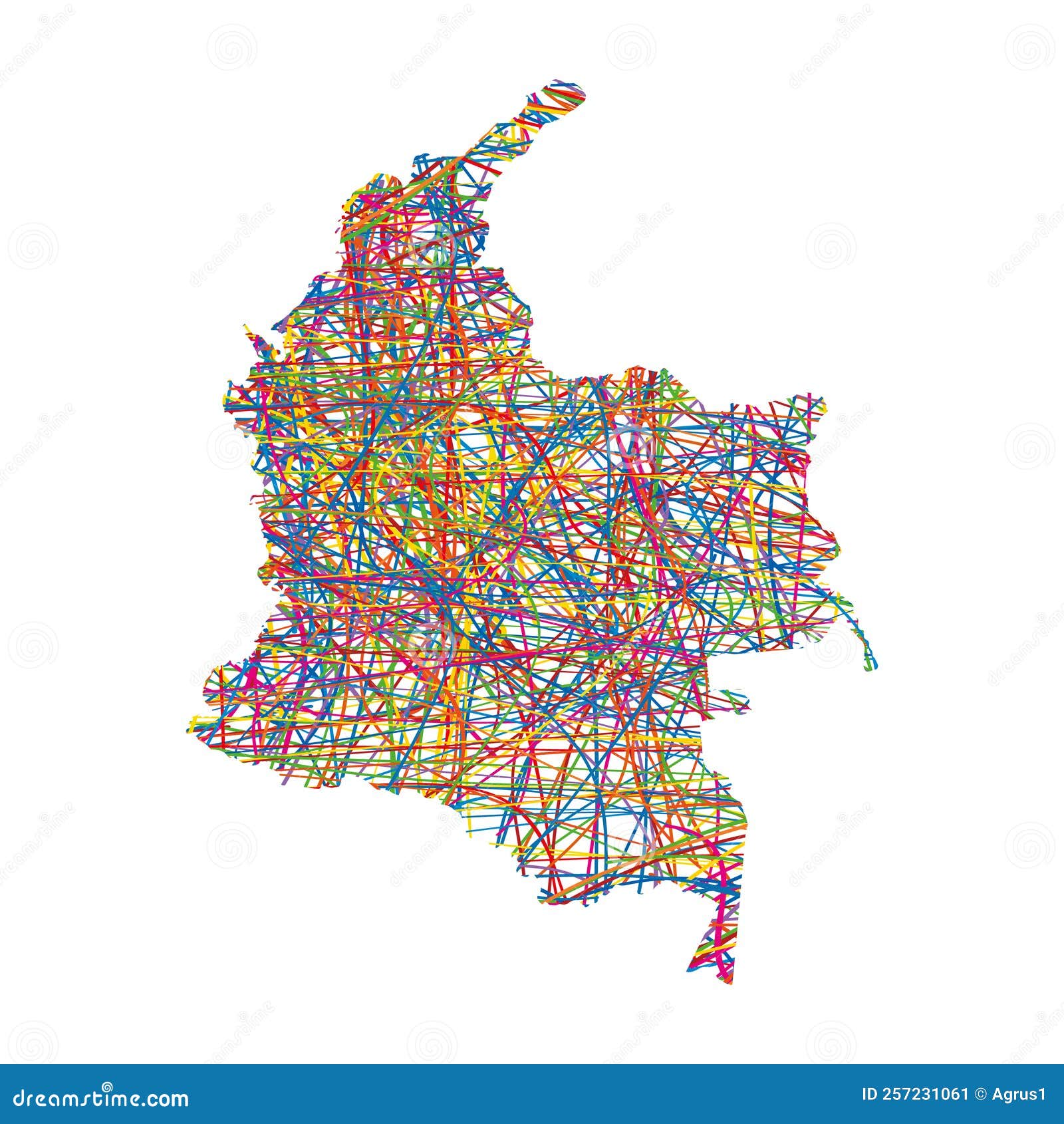 Vector Illustration of Multicolored Abstract Striped Map of Columbia