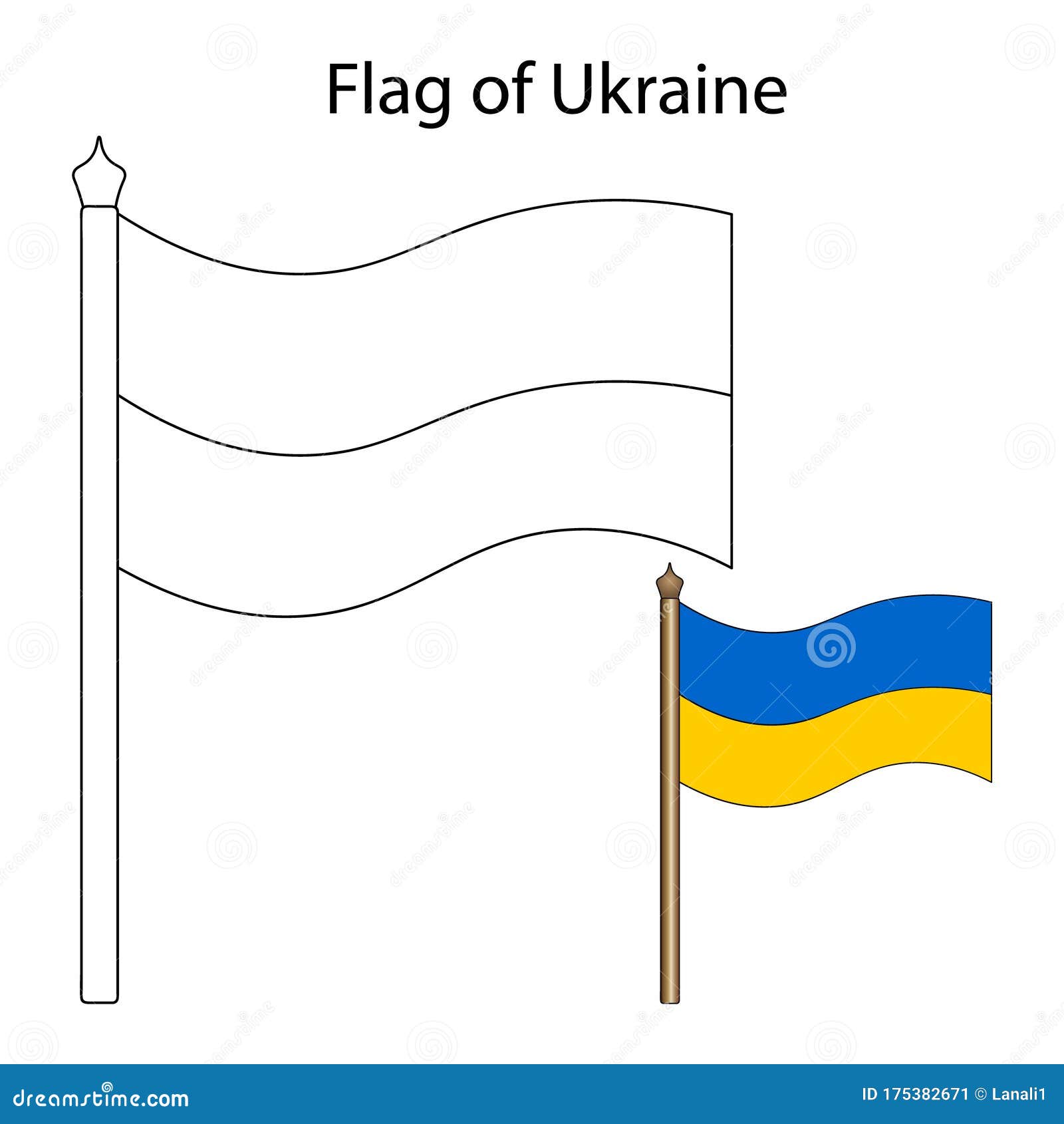Vector Illustration of the National Flag of Ukraine. Coloring Book for