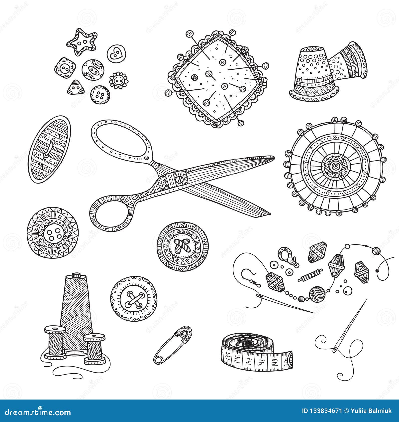 Download Vector Illustration Of Needlework, Sewing Tools Stock Vector - Illustration of logo, bohemian ...