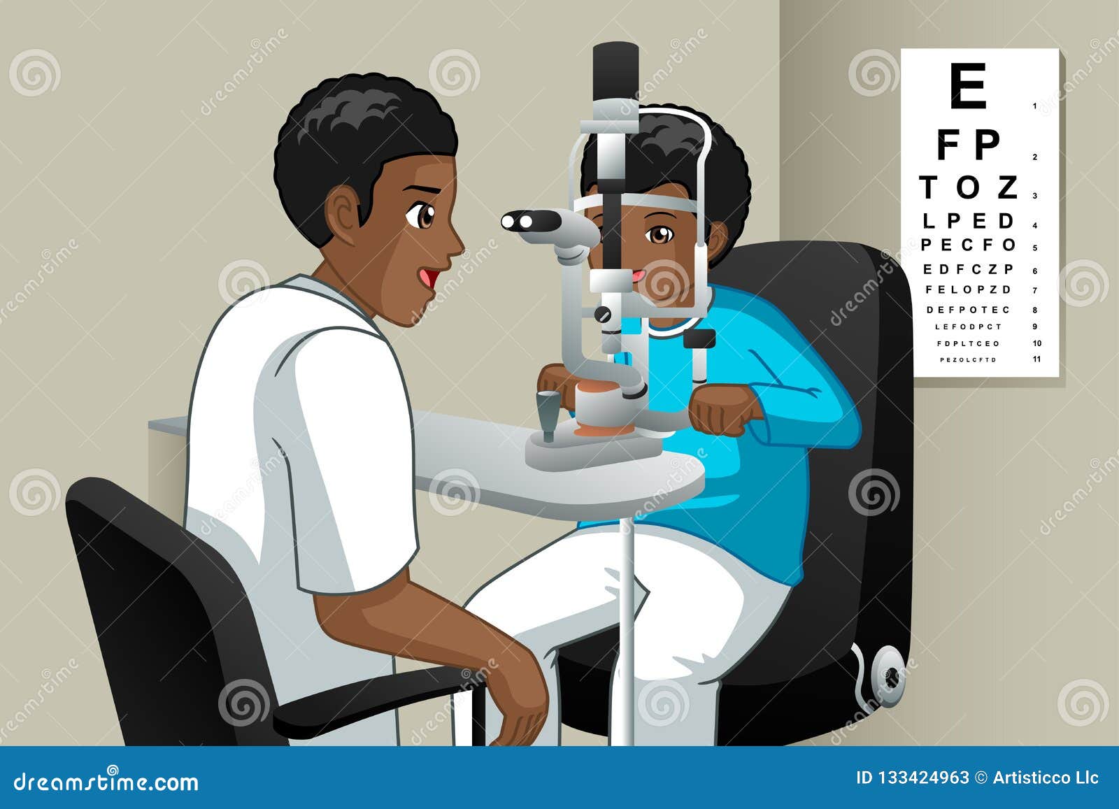 Optometrist Checking on a Kid Eyes Illustration Stock Vector