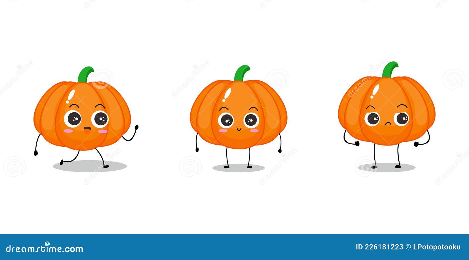 Vector Illustration of Orange Pumpkin Character with Various Cute ...