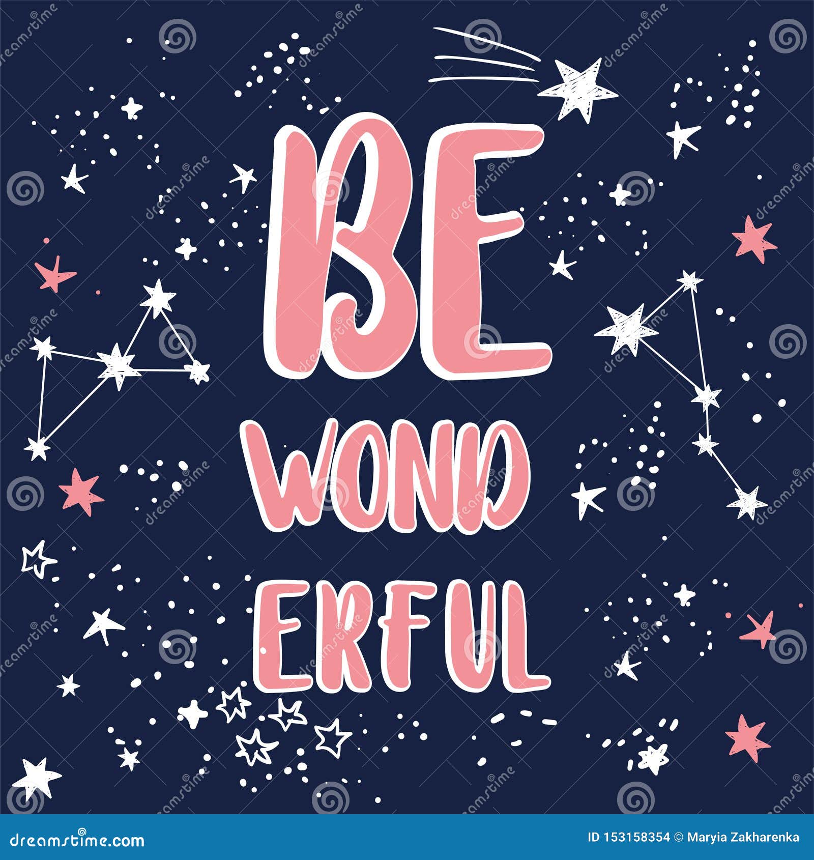   of outer space, cartoon pink lettering be wonderful, shooting star, fashion print for t shirt, good night