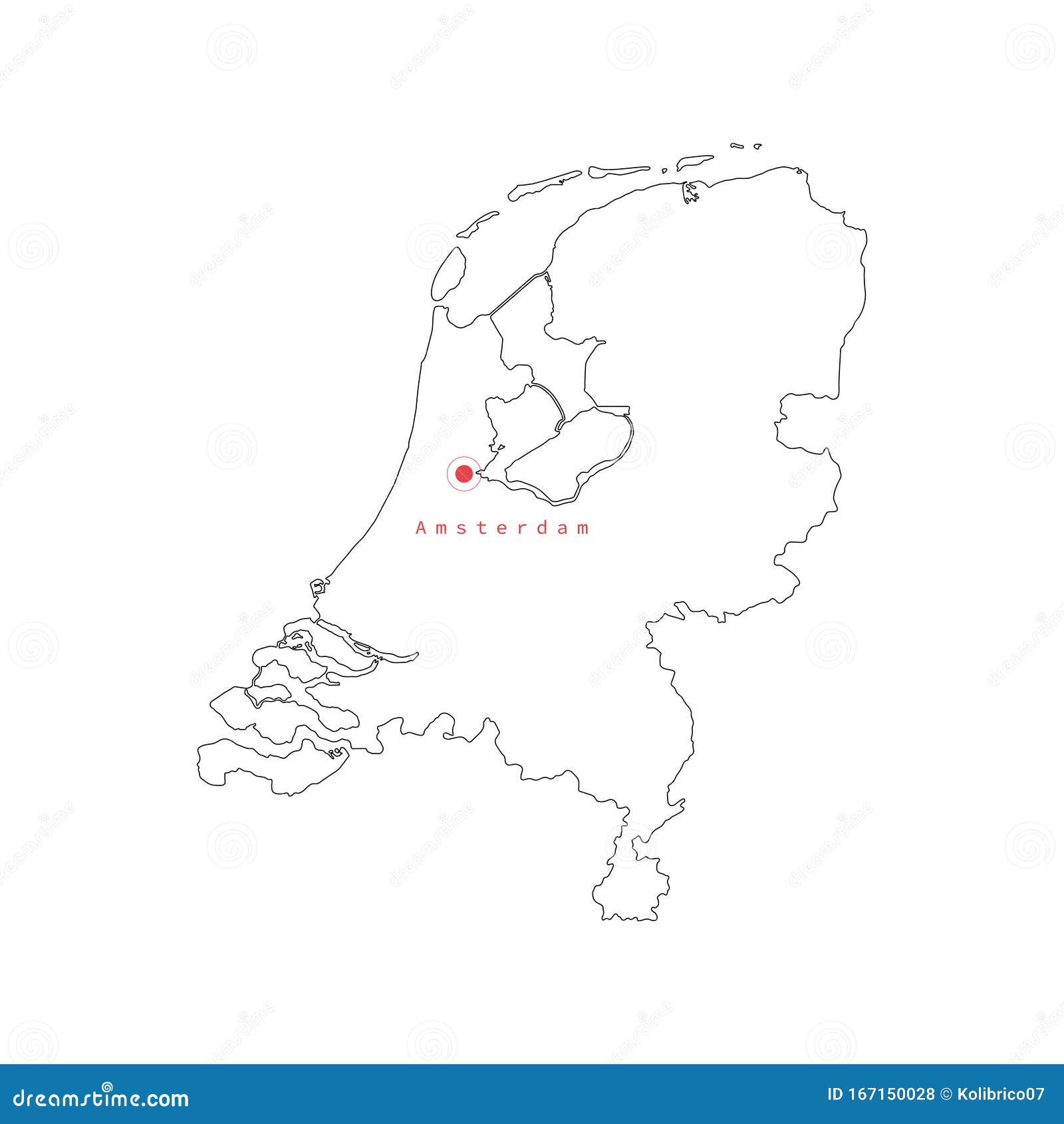 Vector Illustration of Outline Netherlands Map with Capital City