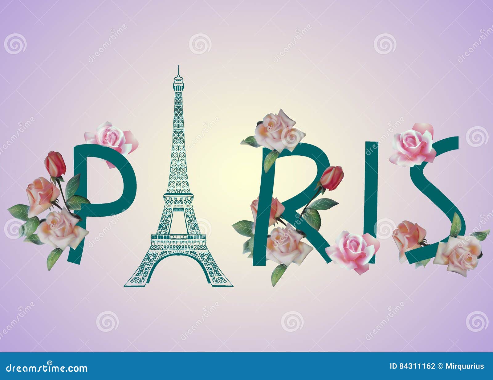 Vector illustration of Paris text design with flowers araund letters