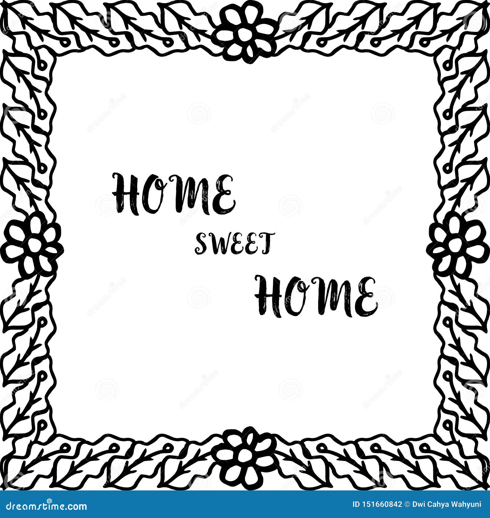 Vector Illustration Pattern Flower Frame with Writing Home Sweet Home