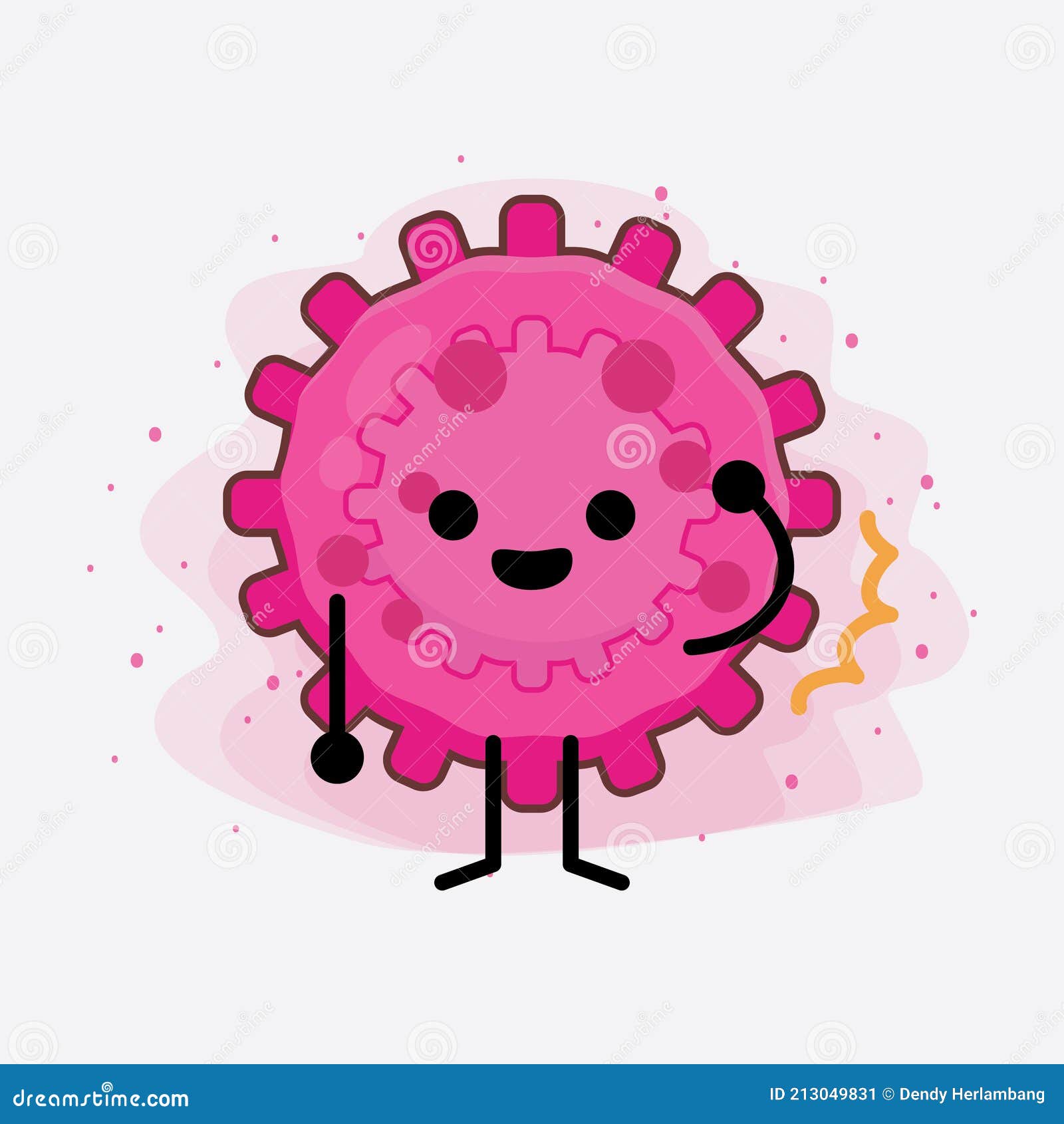 Pink Virus Cute Character Illustration with Simple Face, Hands and Legs ...