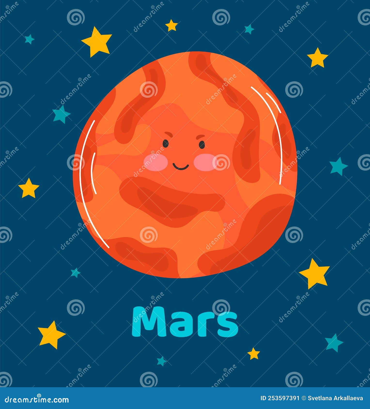 Vector Illustration Planet Mars in Flat Cartoon Style. Poster for ...