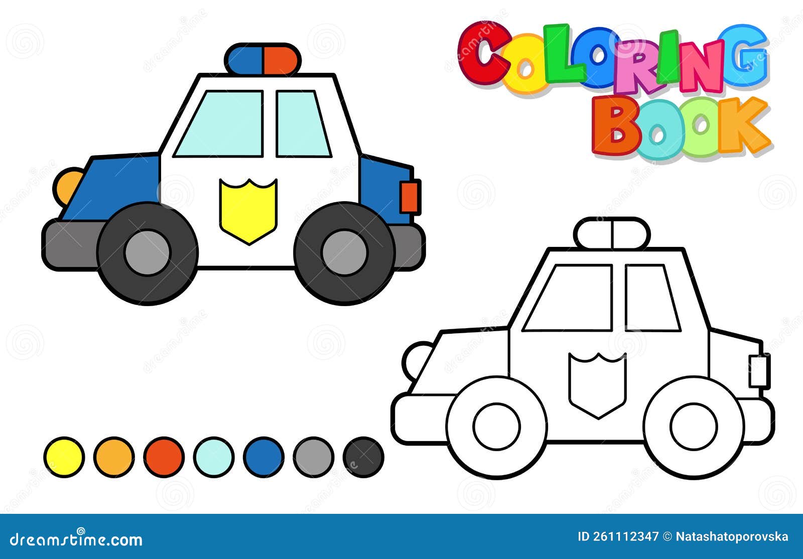 Vector Illustration of a Police Car. Coloring Book for Children. Simple ...