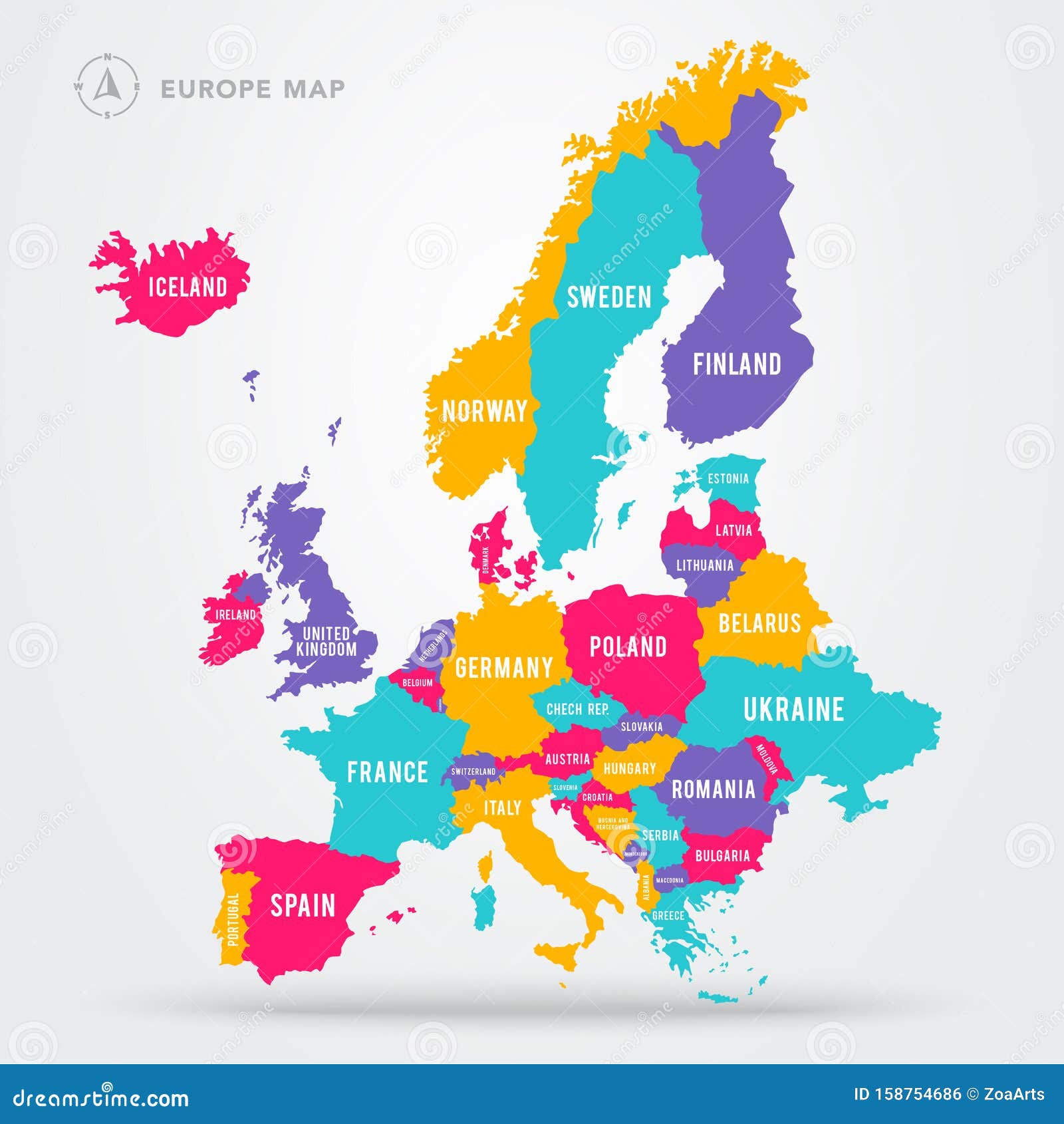 Vector Illustration Political Map Of Europe European Continent In