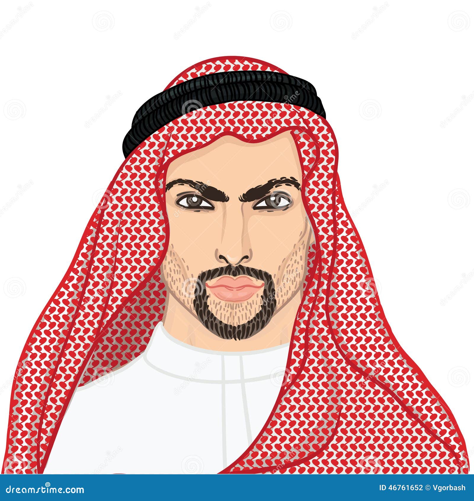 Vector Illustration Portrait Of A Arab Man In Keffiyeh 