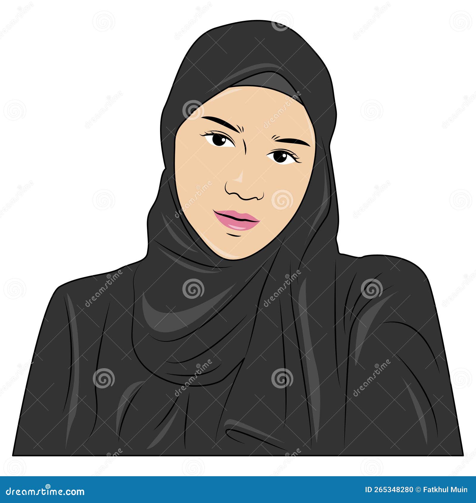 Vector Illustration Portrait of Beautiful Muslim Girl in Black Clothes ...