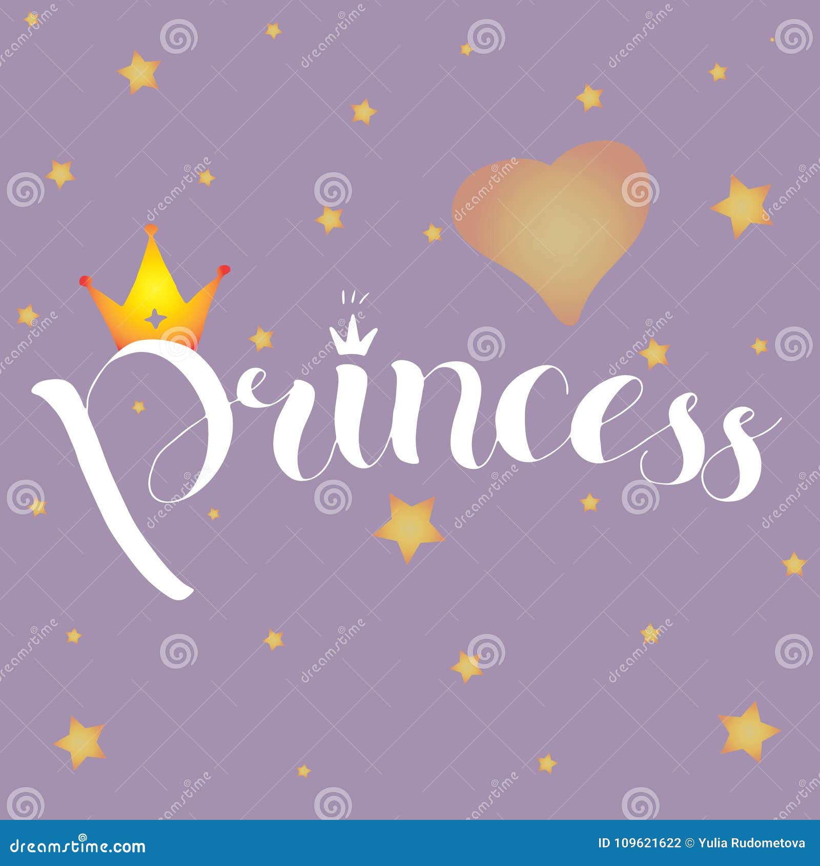 Vector Illustration of Princess Text for Girls Clothes, with Place
