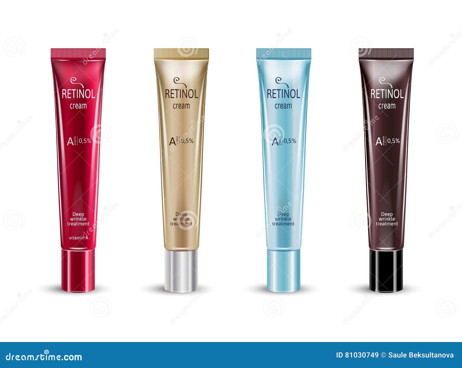 Vector Illustration of Realistic Packages of Retinol Cream Tubes. Stock