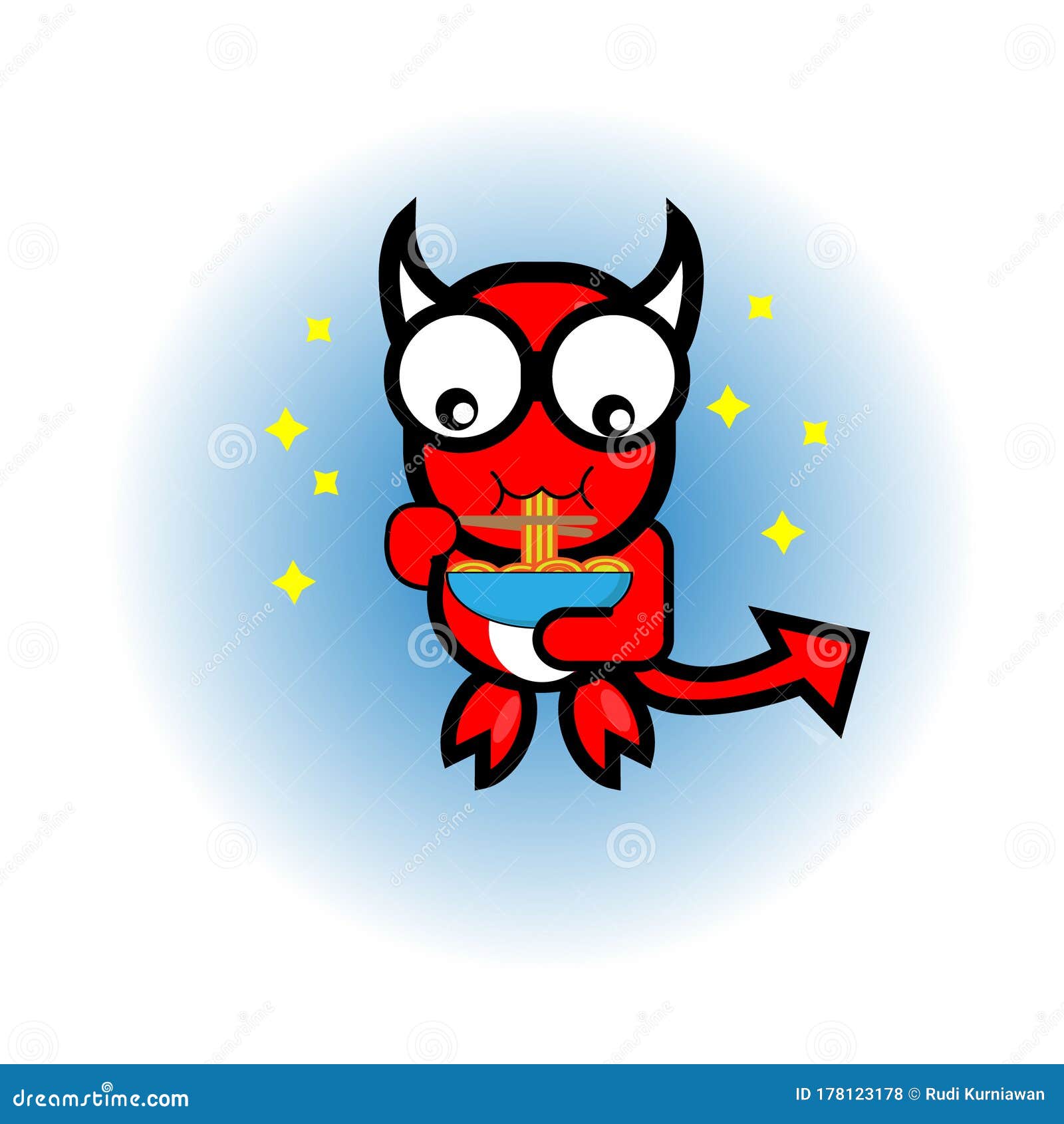 Vector Illustration of a Red Devil Eating Noodles Stock Vector -  Illustration of cute, fantasy: 178123178