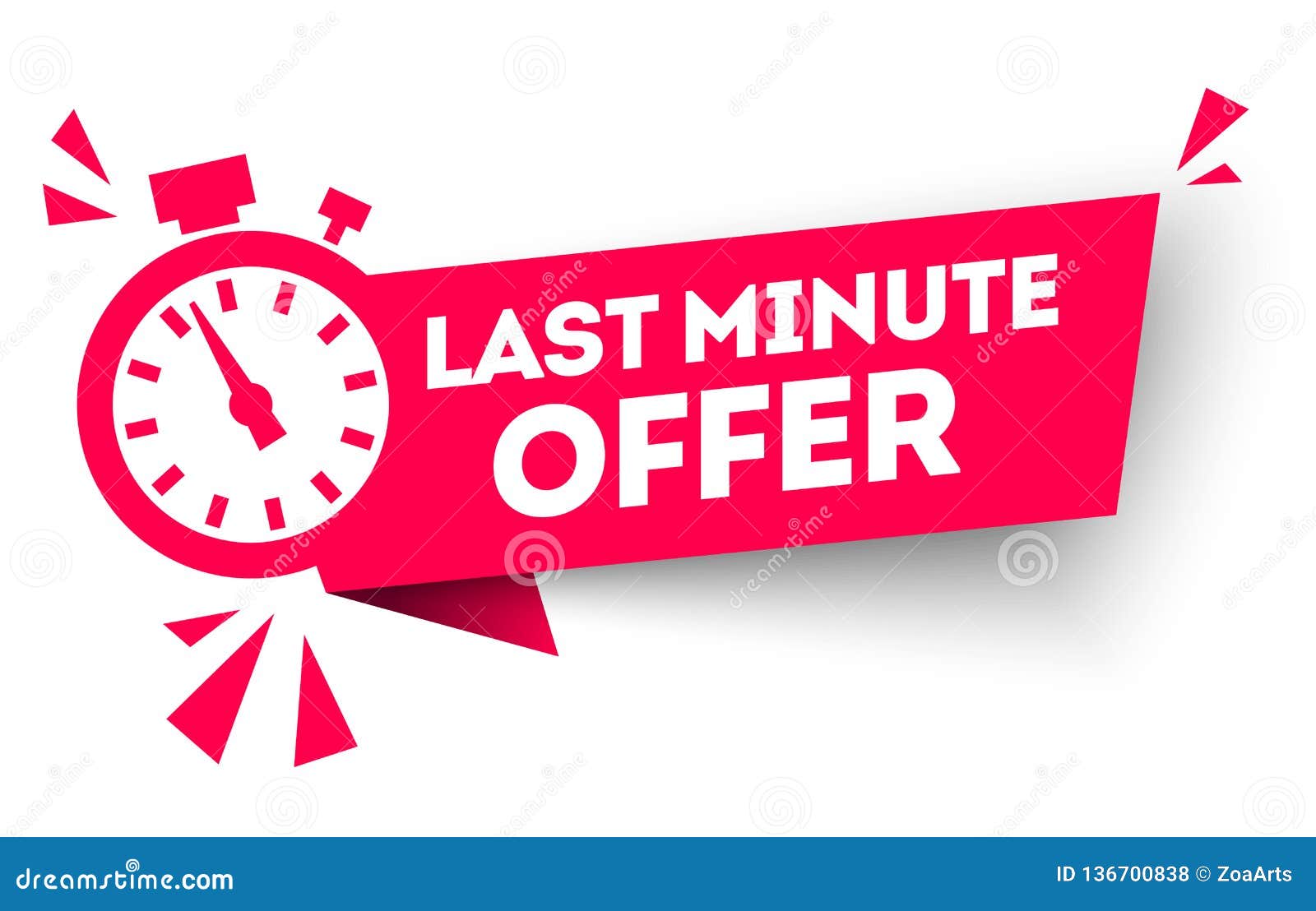   red last minute offer button sign, flat modern label, alarm clock countdown logo