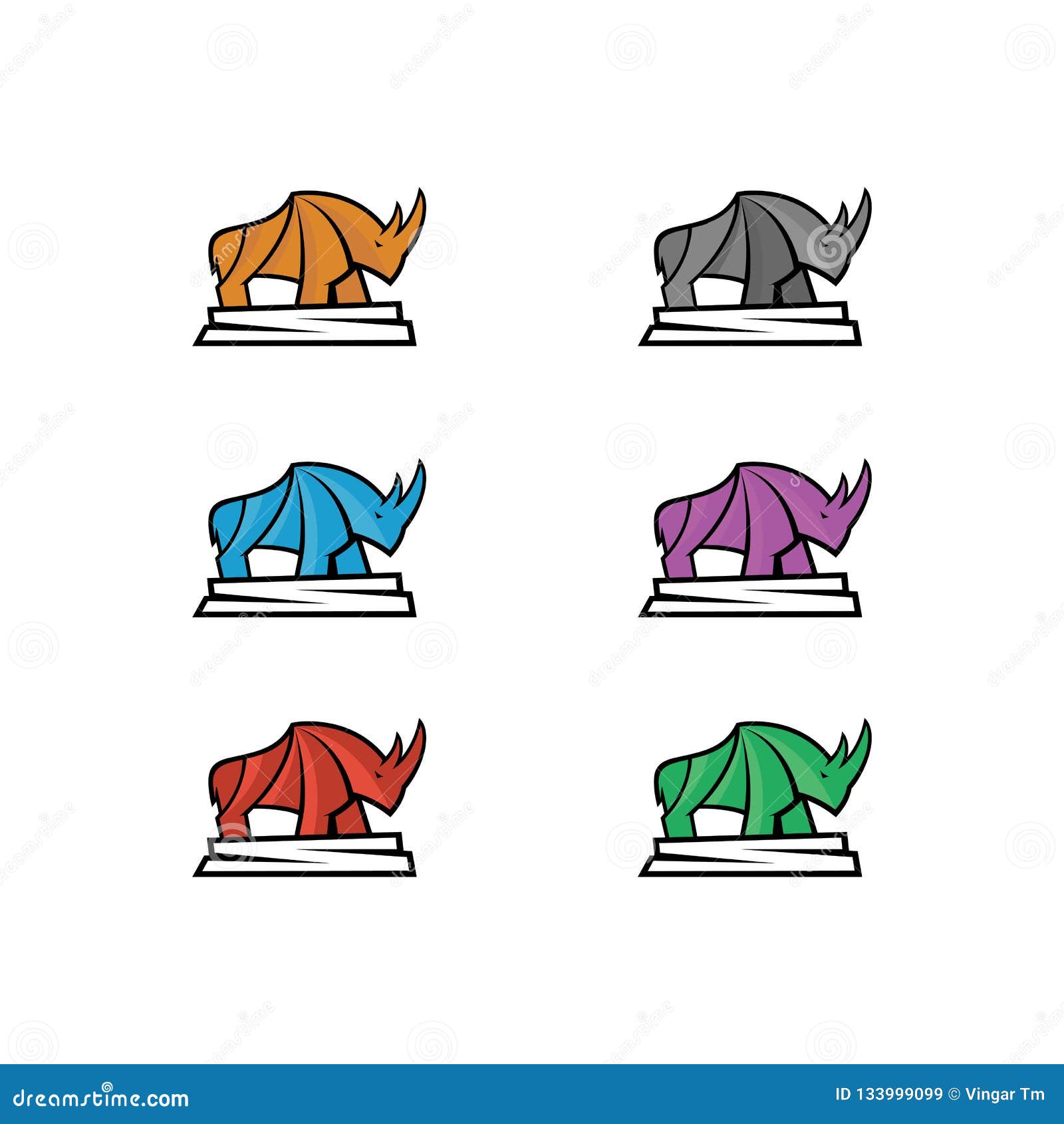   of a rhinoceros with six color choices