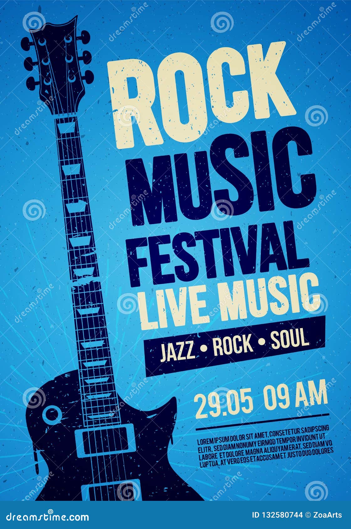   rock festival concert event flyer or poster  with guitar and vintage effects