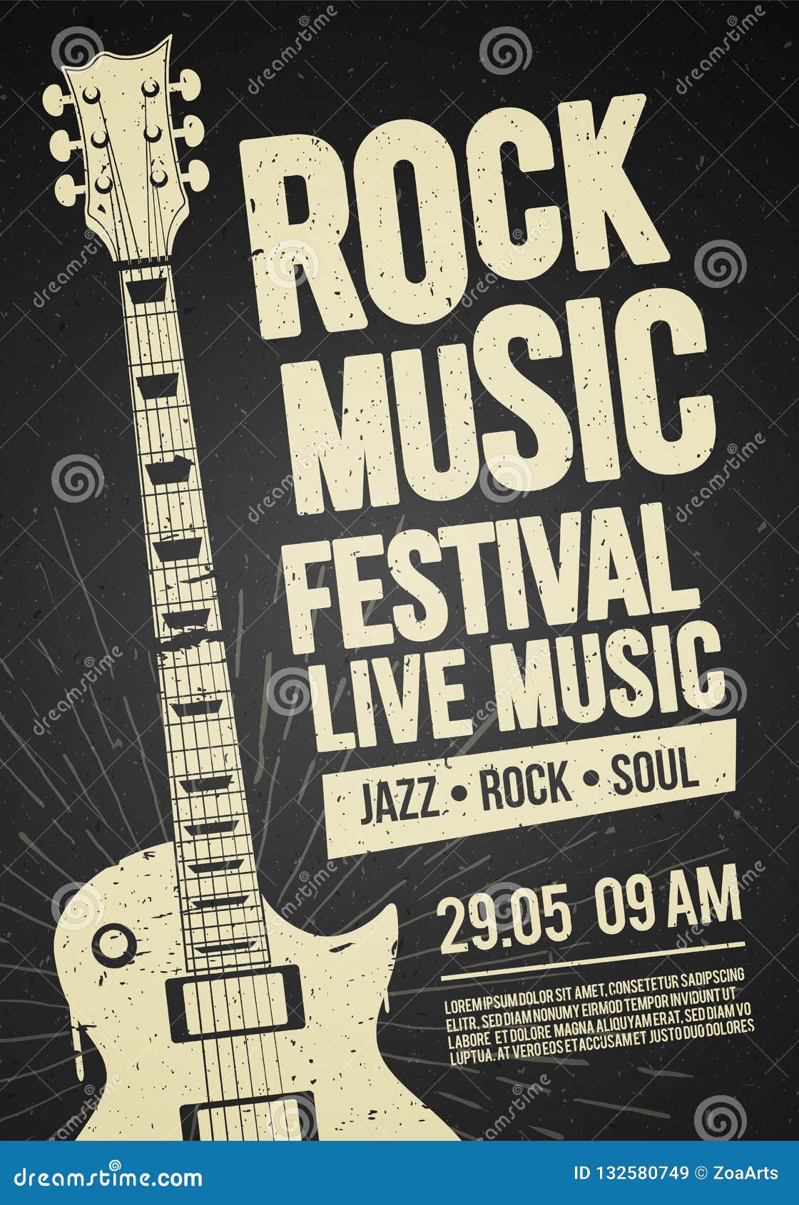 Music Festival Retro Poster Rock Guitar Stock Vector (Royalty Free