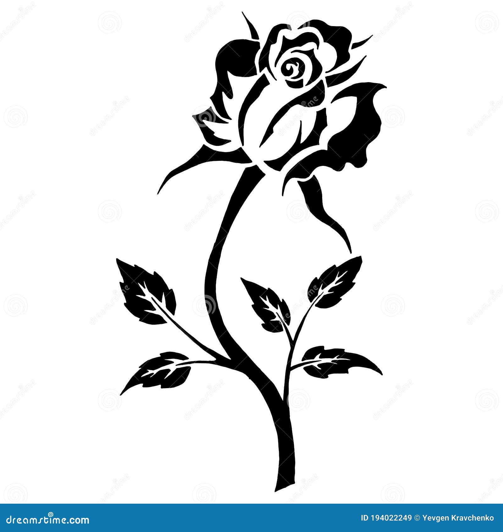 Rose Blooming Icon. Vector Illustration of a Rose Bud with Leaves. Hand ...