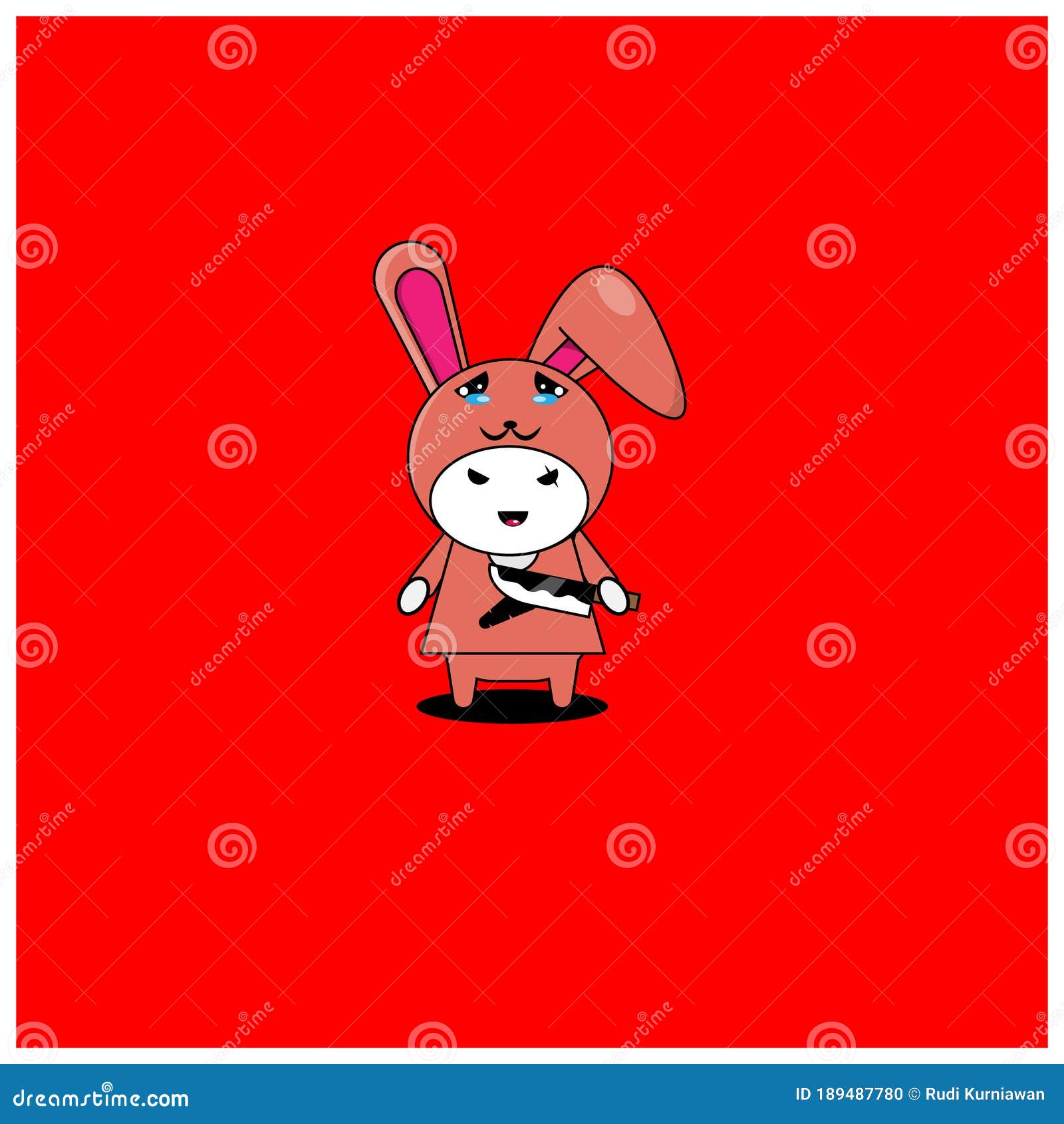 Vector Illustration of a Sadistic Rabbit Character Holding a Knife