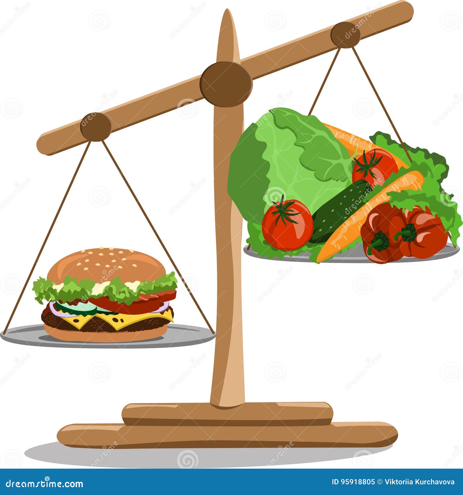 Vector Illustration Scales with a Hamburger and Vegetables Stock Vector -  Illustration of dietary, fitness: 95918805