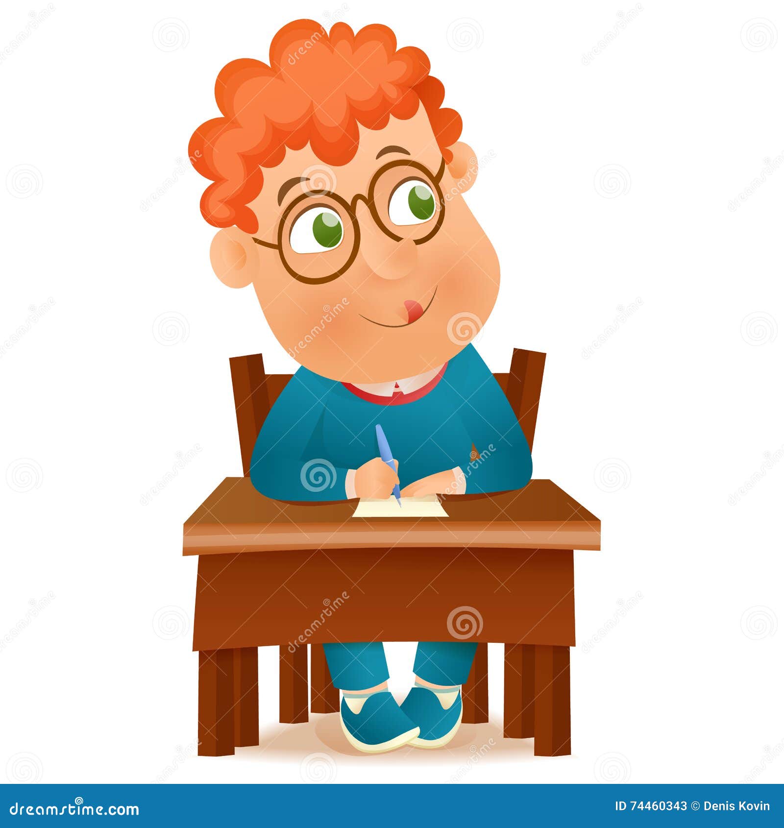 Vector Illustration of School Boy Sitting at Table Stock Illustration
