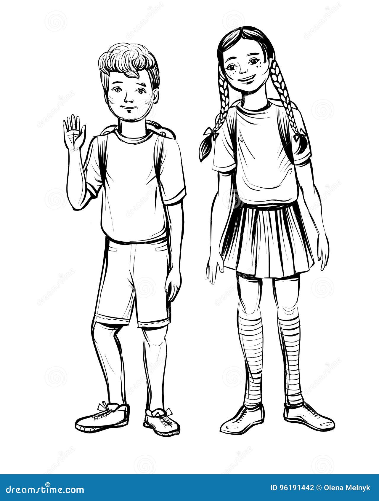 Vector Illustration Of School Children Boy And Girl Stock