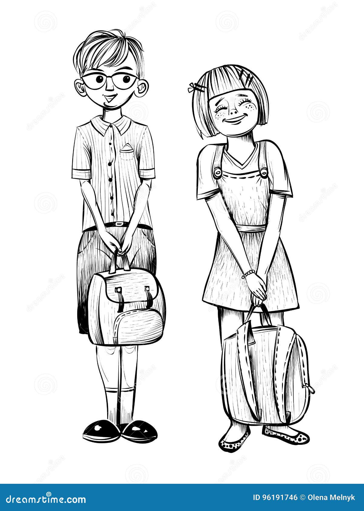 Vector Illustration Of School Children Boy And Girl Stock Vector Illustration Of Small Standing