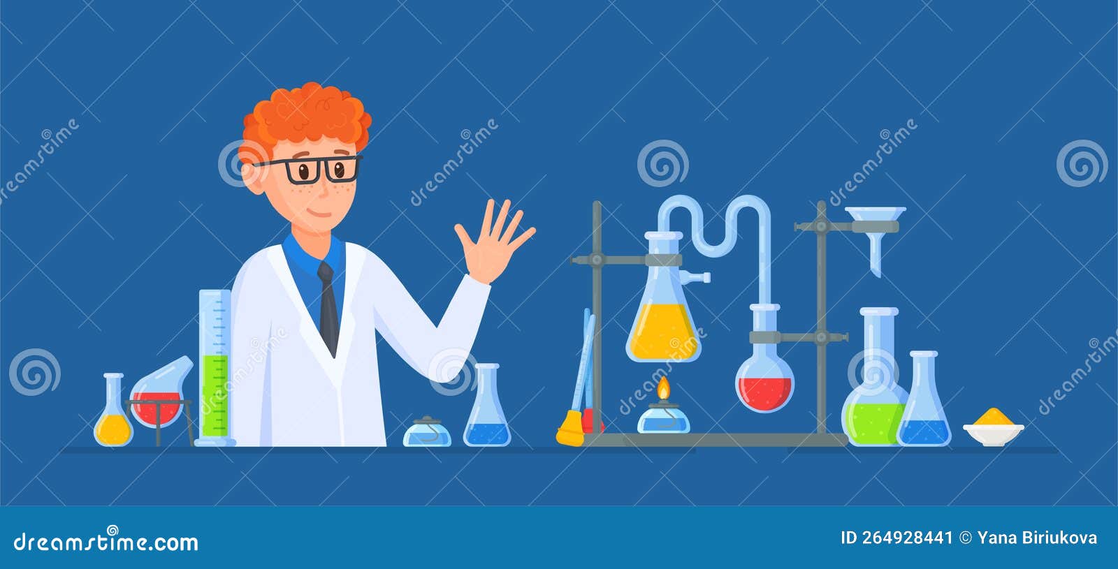 Vector Illustration of Scientist Experiments. a Human Scientist in a
