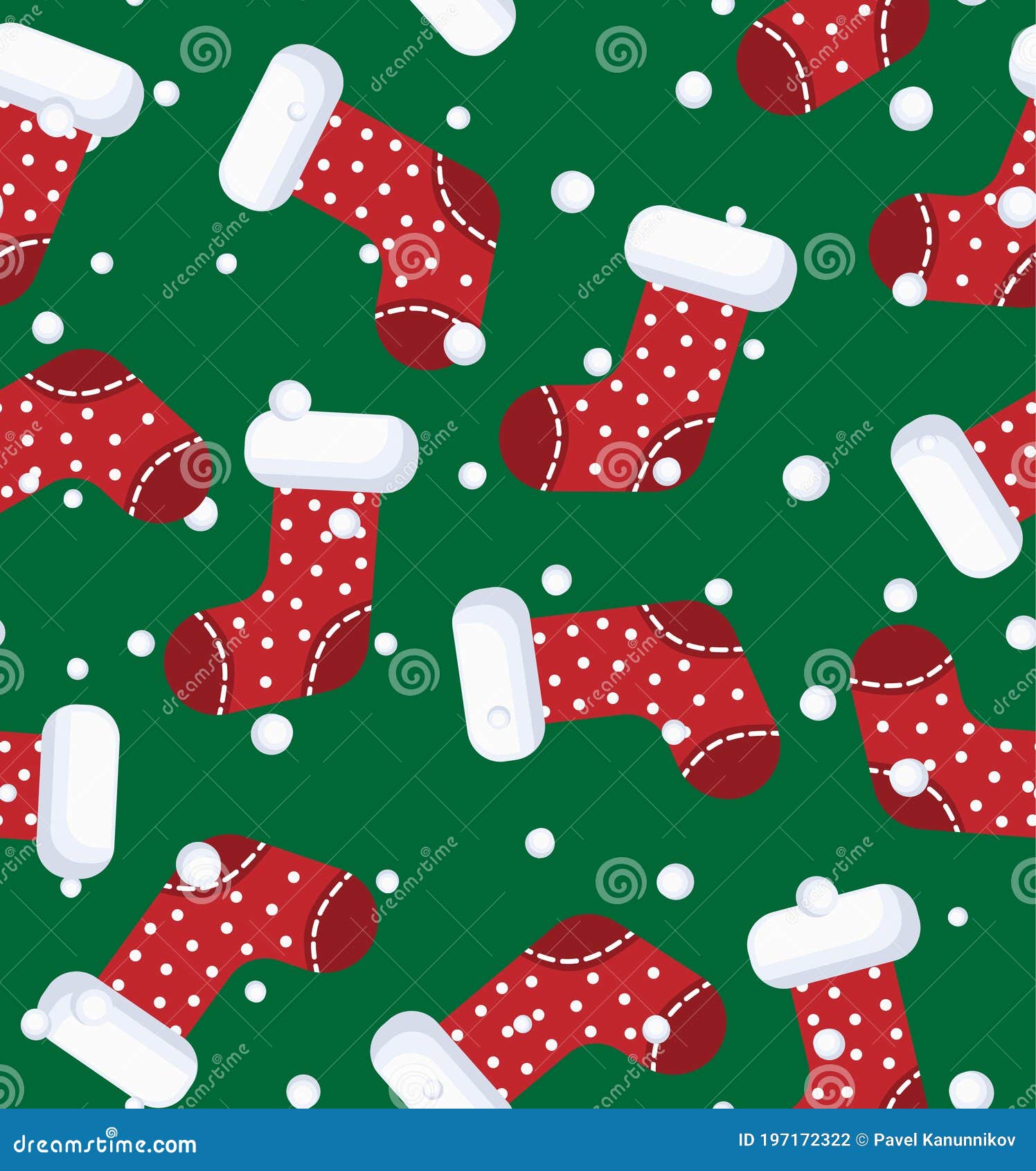 Vector Illustration Seamless Pattern Christmas Boots Cartoon Stock