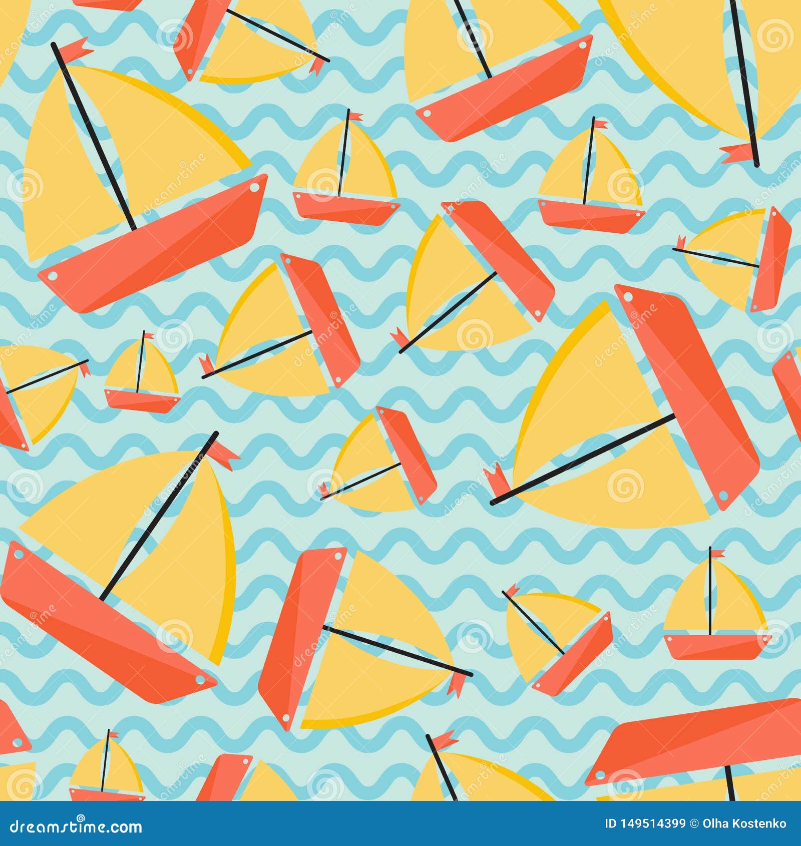 Vector Illustration. Seamless pattern with ship. Cartoon style. Background for design