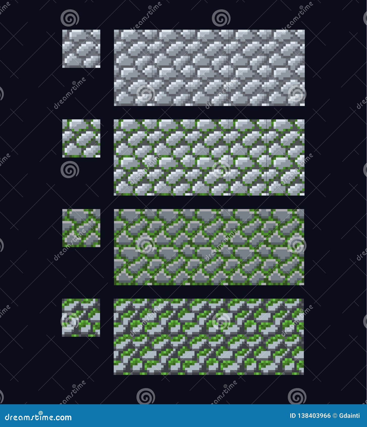   - set of 8 bit 16x16 stone brick texture. pixel art style game background seamless pattern grey and