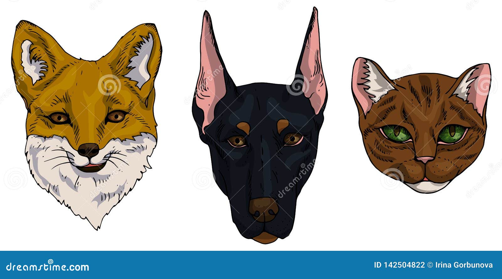 Vector Illustration Set of Cat, Dog, Fox Flat Icons. Cartoon and Realistic  Animals in Brown, Black and Redhead Colours Isolated on Stock Vector -  Illustration of clip, realistic: 142504822