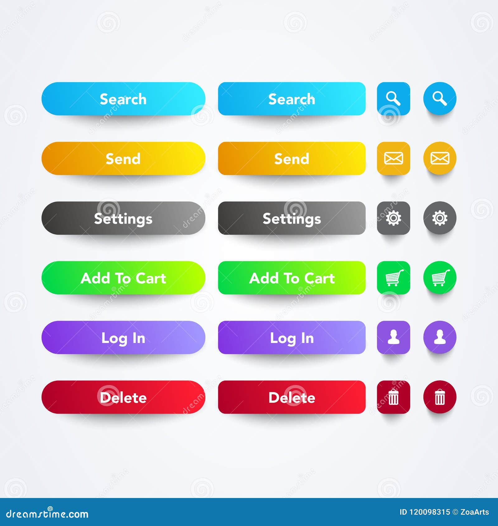 Vector Illustration Set of Clean Colorful Web App Buttons with Symbols ...