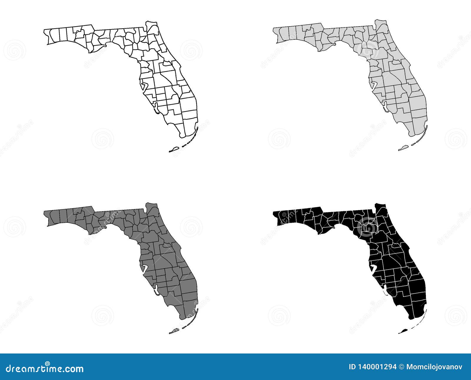 set of counties maps of us state of florida
