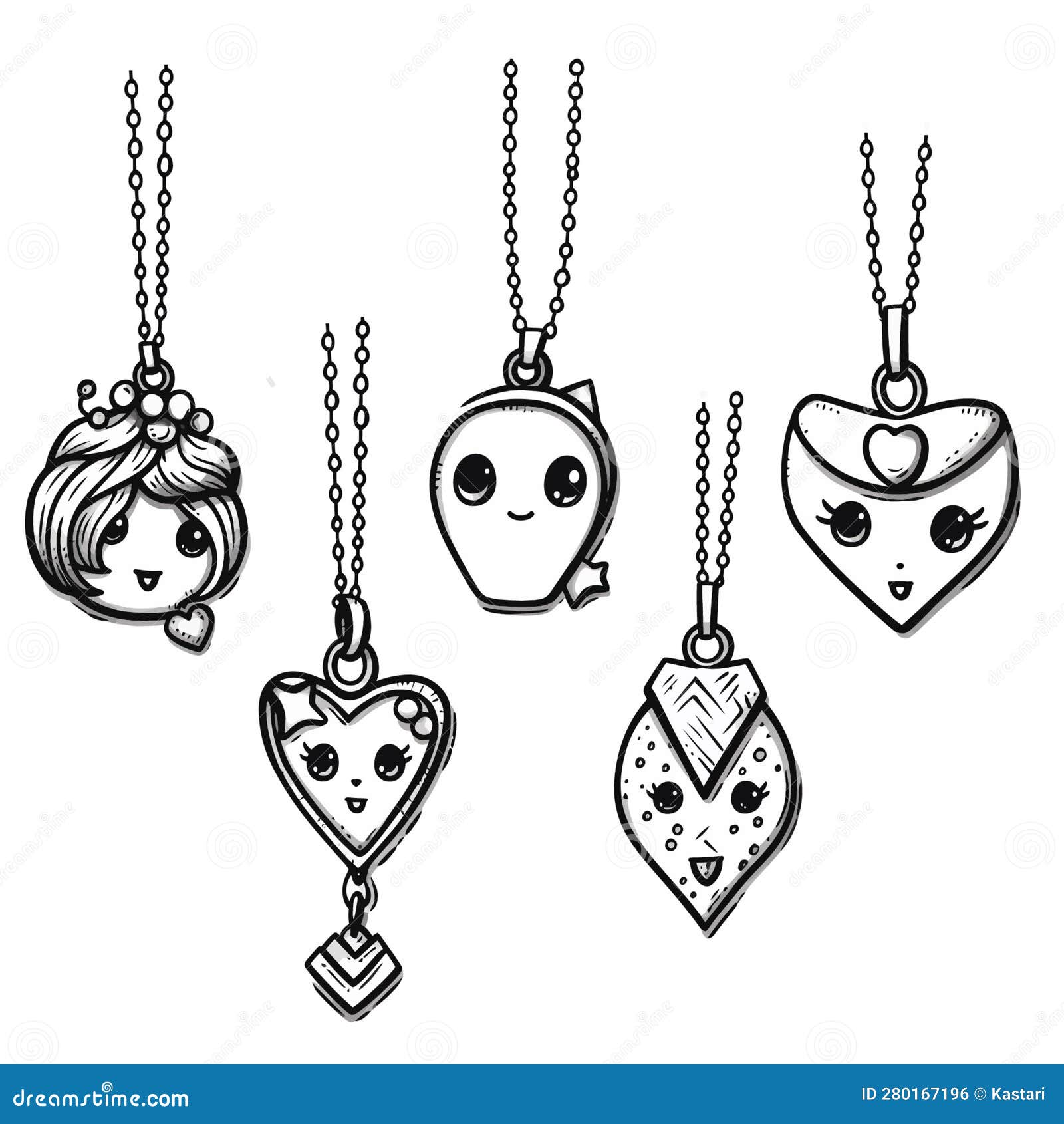 Vector Illustration, Set Illustration of Cute Keychain, Lineart Stock