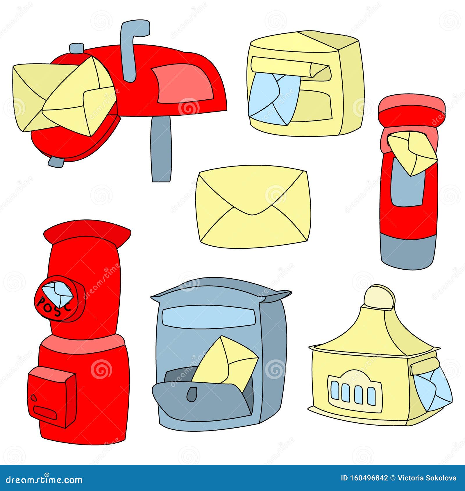 Vector Illustration of a Set of Different Mailboxes. Used Color and
