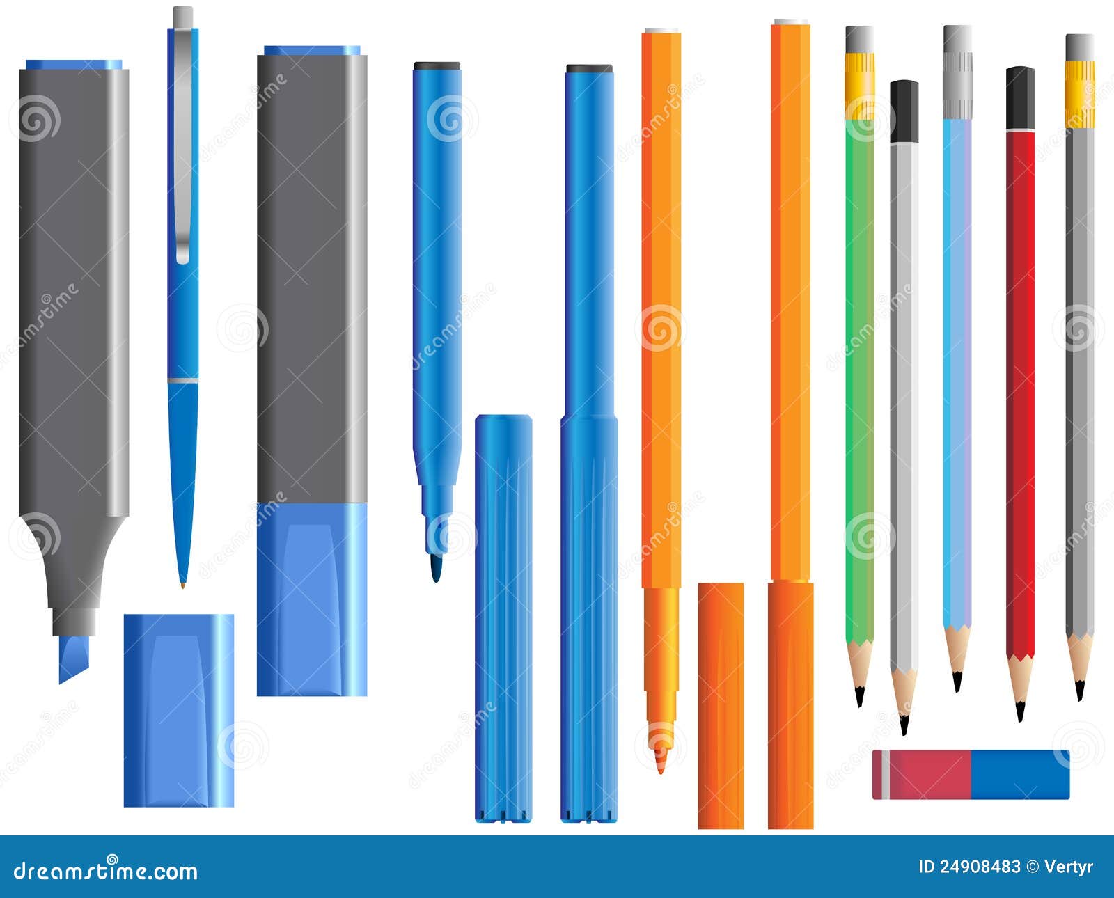 Vector Illustration. Drawn Set Of Stationery, Art Materials, Line Drawing  Pens And Pencils. Royalty Free SVG, Cliparts, Vectors, and Stock  Illustration. Image 126092655.