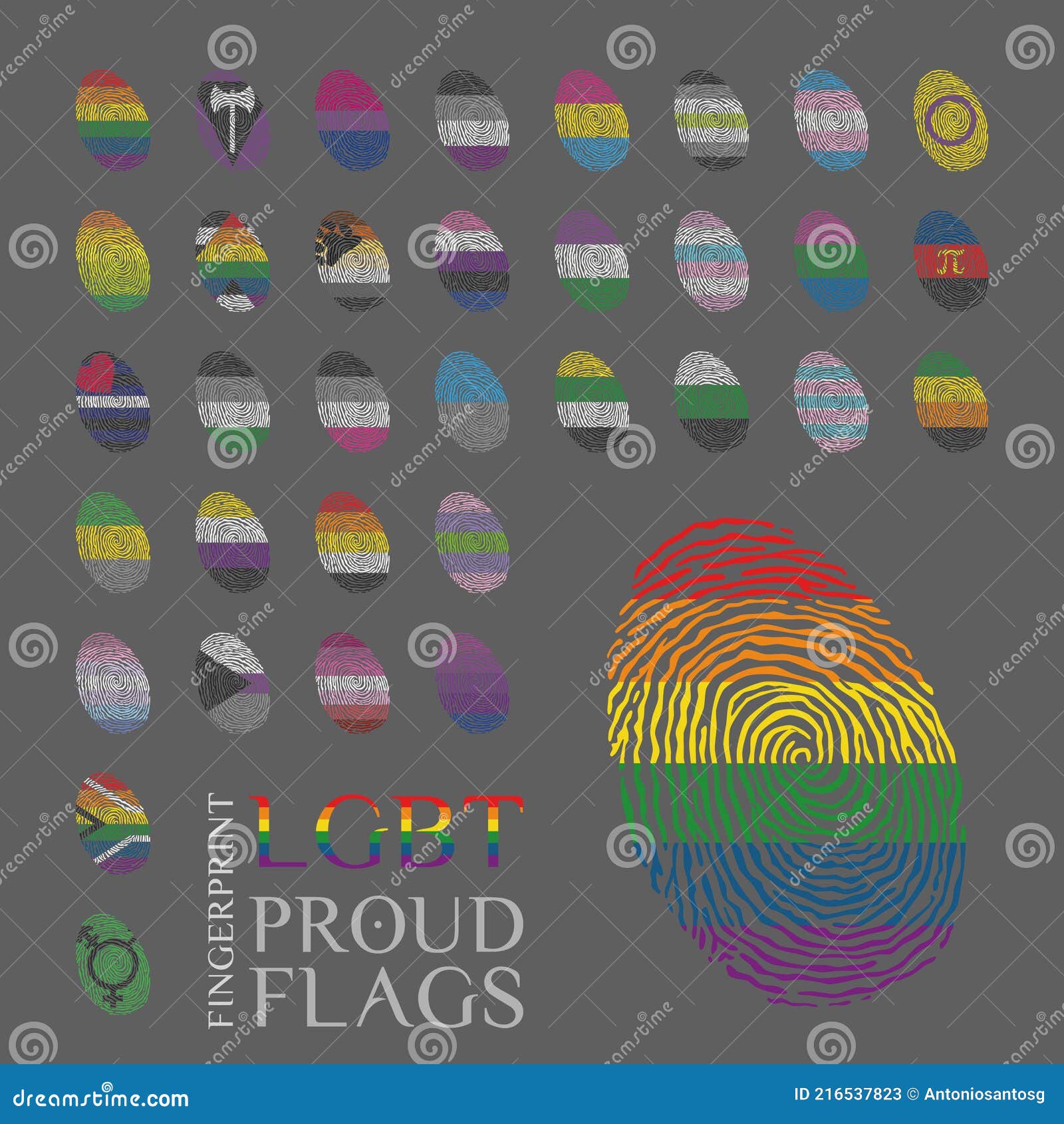 Vector Illustration Set Of 34 Fingerprints With The Lgbt Sexual And