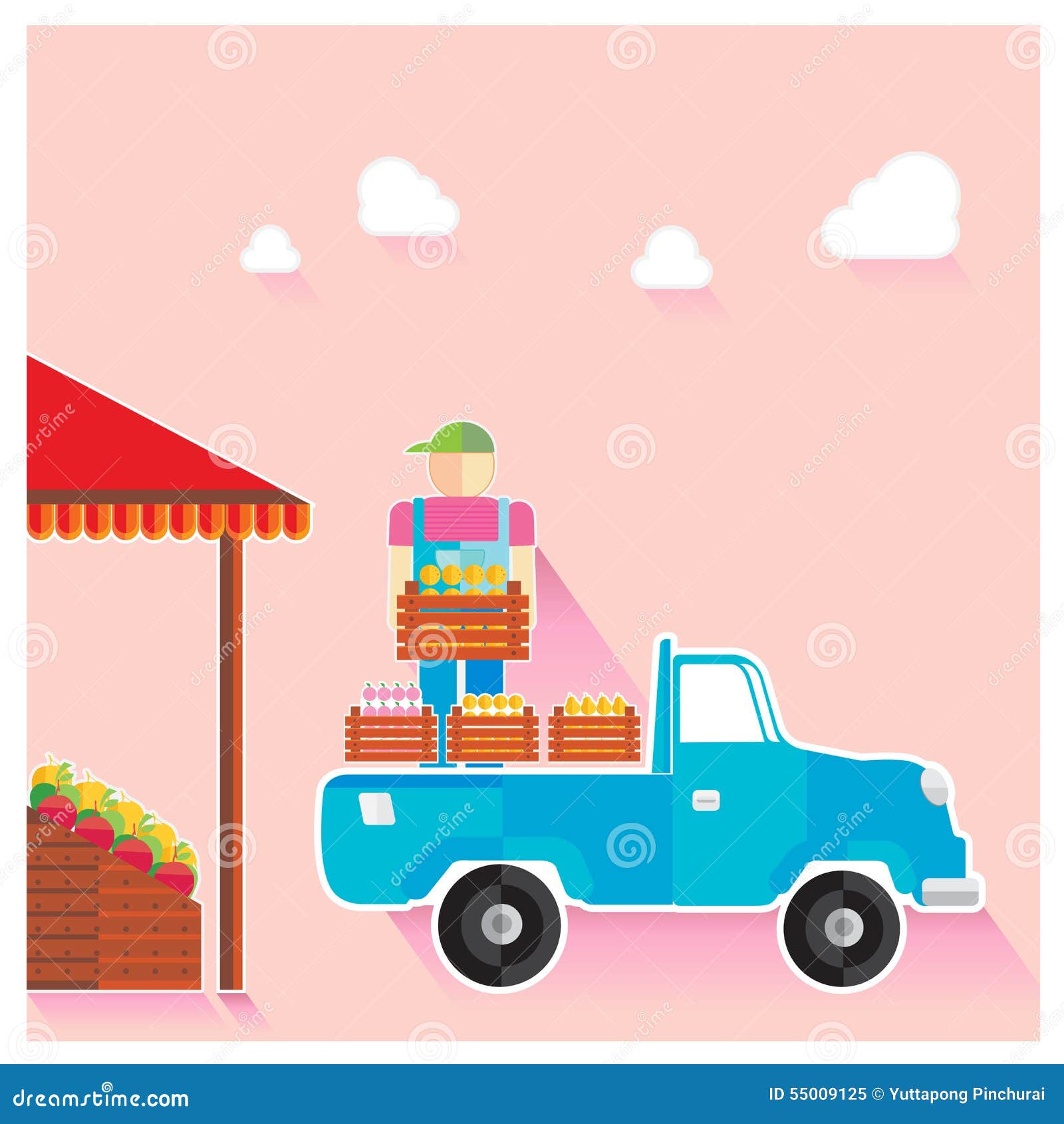 Vector Illustration Set Fruit Market Vendors Pickup Stock Vector Illustration of colorful