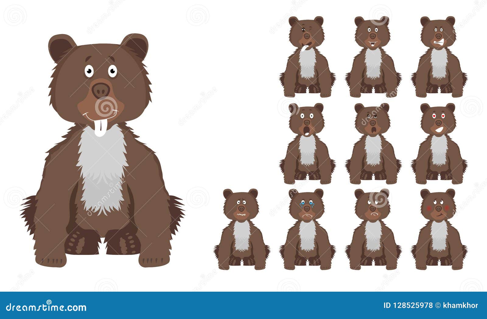 Vector Illustration Set of Funny Cartoon Brown Wild Bear with Facial  Expressions Stock Vector - Illustration of happy, adorable: 128525978