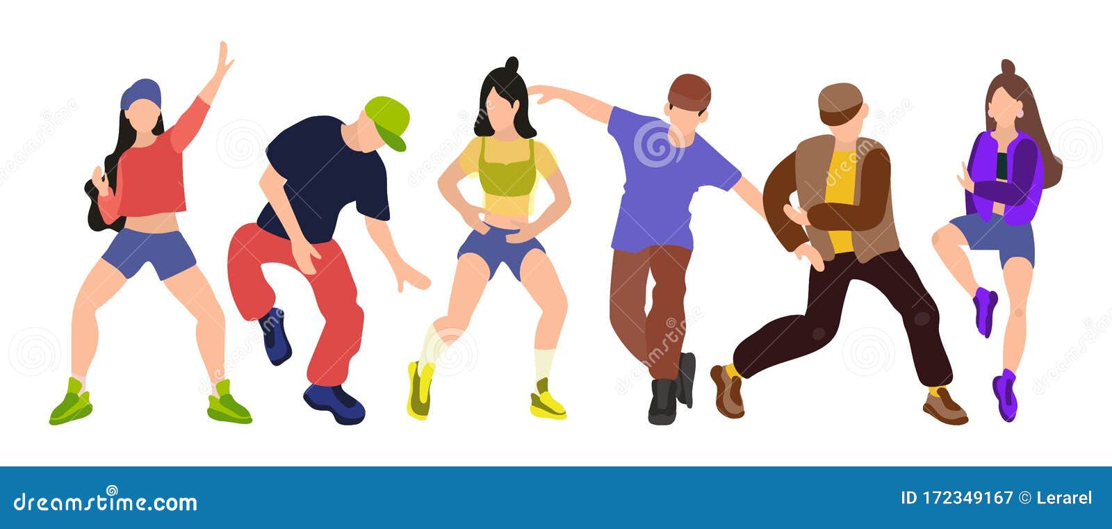 Vector Illustration Set of Guys and Girls Dancing. Youth at the Party ...